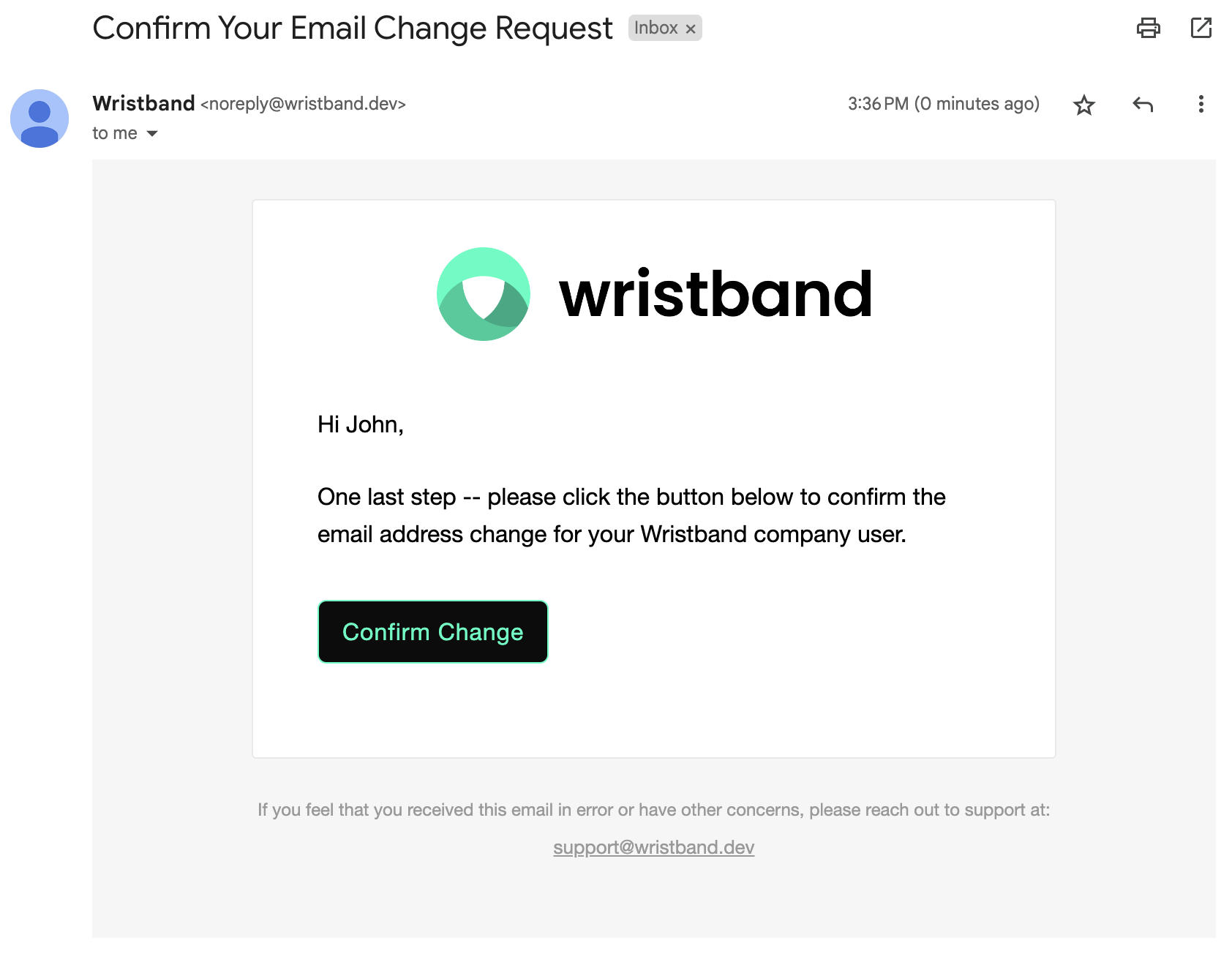 Passwordless Email Change Confirmation Email