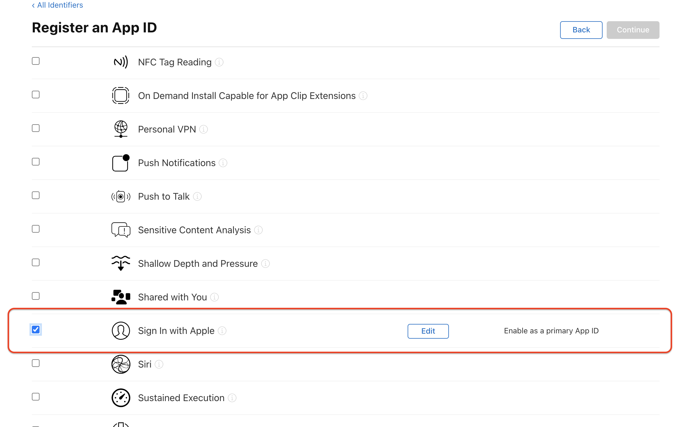 Enable Sign In with Apple option in Apple Developer Console