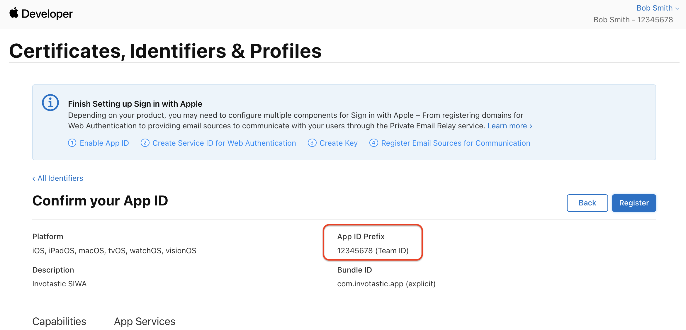 Team ID value in Apple Developer Console