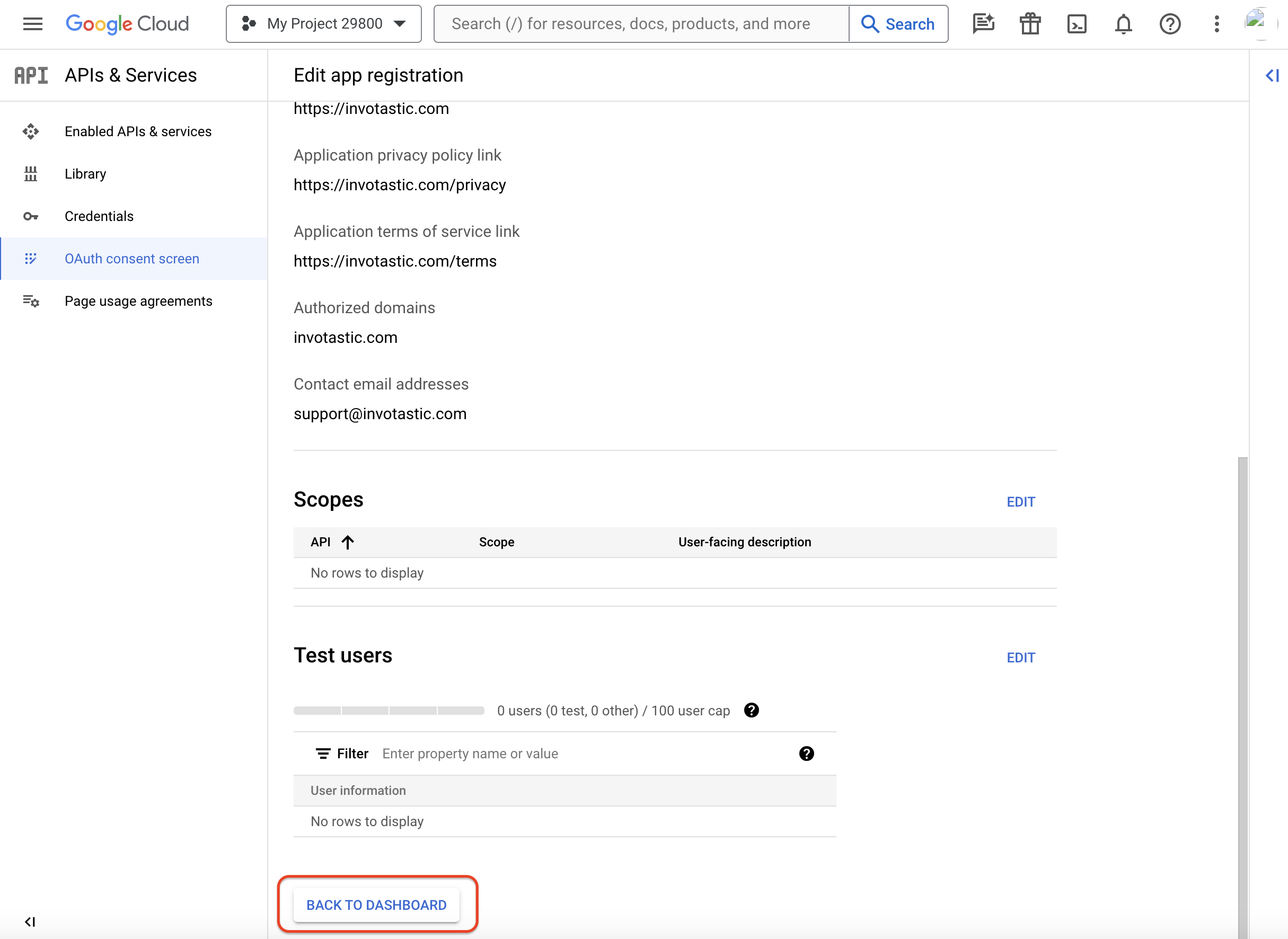 Finish OAuth consent screen configuration in Google Cloud Developer Console